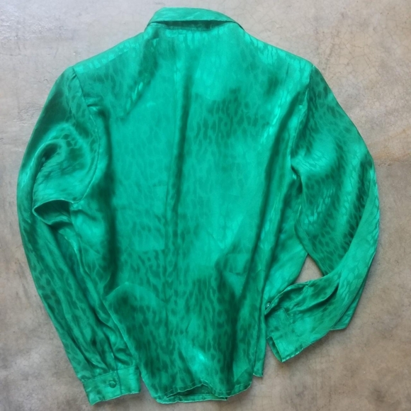 Vintage 80s 90s Emerald Green 💚 Blouse Festive Holiday s m - Picture 5 of 7